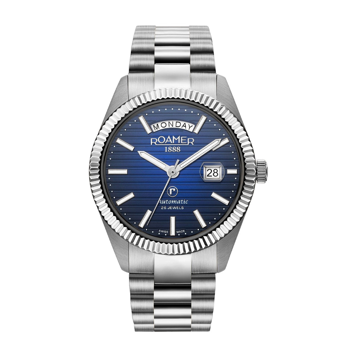 Roamer Men's Primeline Daydate II Automatic Stainless Steel Watch 981666 41 45 50 - Nizam Watch House