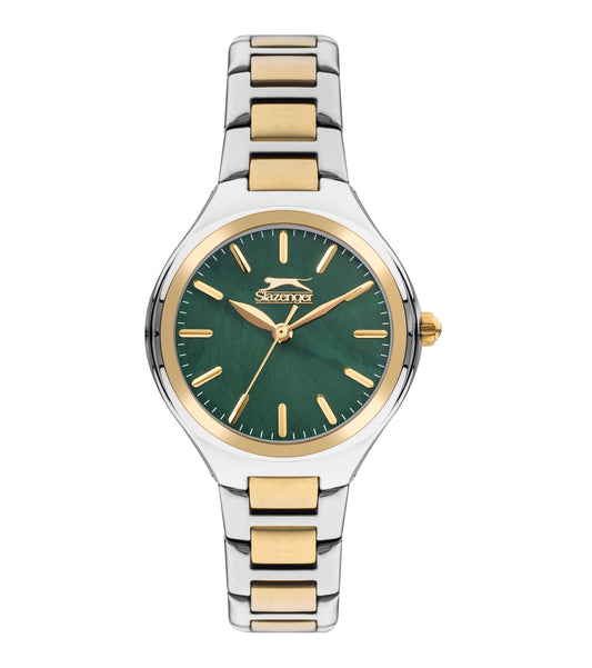 Slazenger SL.9.2254.3.08 Quartz Female Metal Silver/Gold Band Green Dial Watch