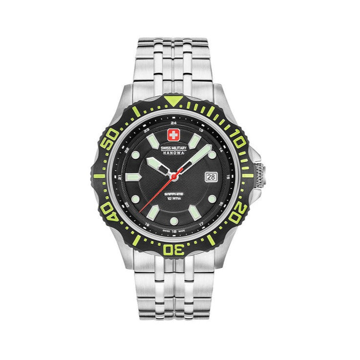 Swiss Military Hanowa Navy Patrol Chrono Quartz Watch, Black/Green, Day, 44 mm 6-5306.04.007.06
