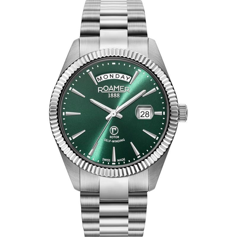 ROAMER 981662 41 75 90 Men's Green Primeline Daydate Mechanical Watch